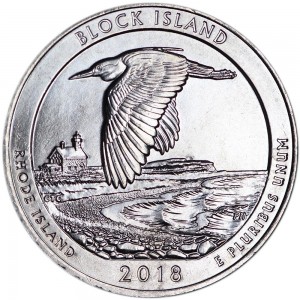 Quarter Dollar 2018 USA Block Island National Wildlife Refuge 45th Park, mint mark P price, composition, diameter, thickness, mintage, orientation, video, authenticity, weight, Description
