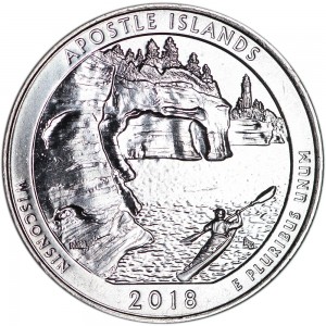 Quarter Dollar 2018 USA Apostle Islands National Lakeshore 42th Park, mint mark D price, composition, diameter, thickness, mintage, orientation, video, authenticity, weight, Description