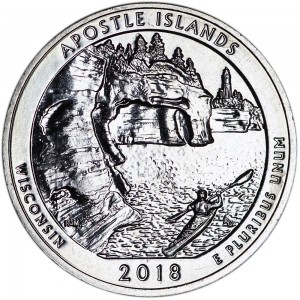 Quarter Dollar 2018 USA Apostle Islands National Lakeshore 42th Park, mint mark S price, composition, diameter, thickness, mintage, orientation, video, authenticity, weight, Description