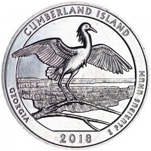 Quarter Dollar 2018 USA Cumberland Island National Seashore 44th Park, mint mark S price, composition, diameter, thickness, mintage, orientation, video, authenticity, weight, Description