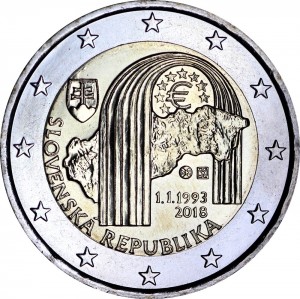 2 euro 2018 Slovakia 25th аnniversary of the Slovak Republic price, composition, diameter, thickness, mintage, orientation, video, authenticity, weight, Description