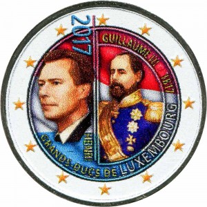 2 euro 2017 Luxembourg, The 200th anniversary of the Grand Duke Guillaume III (colorized) price, composition, diameter, thickness, mintage, orientation, video, authenticity, weight, Description