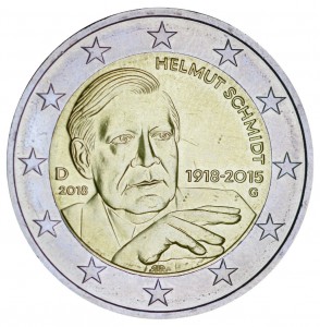 2 euro 2018 Germany Helmut Schmidt, mint mark G price, composition, diameter, thickness, mintage, orientation, video, authenticity, weight, Description