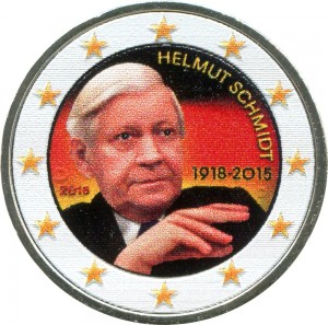 2 euro 2018 Germany Helmut Schmidt (colorized) price, composition, diameter, thickness, mintage, orientation, video, authenticity, weight, Description
