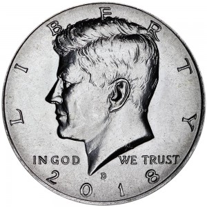 Half Dollar 2018 USA Kennedy mint mark D price, composition, diameter, thickness, mintage, orientation, video, authenticity, weight, Description