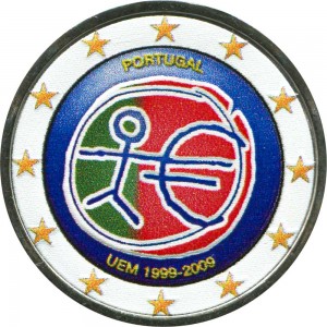 2 euro 2009, Economic and Monetary Union, Portugal (colorized) price, composition, diameter, thickness, mintage, orientation, video, authenticity, weight, Description