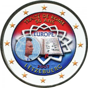 2 евро 2007, 50 лет Римскому договору, Люксембург (цветная) цена, стоимость