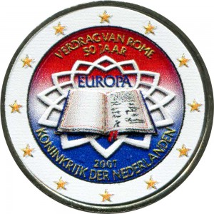 2 euro 2007, Treaty of Rome, Netherlands (colorized) price, composition, diameter, thickness, mintage, orientation, video, authenticity, weight, Description