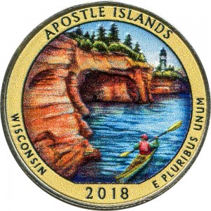 Quarter Dollar 2018 USA Apostle Islands National Lakeshore 42th Park (colorized) price, composition, diameter, thickness, mintage, orientation, video, authenticity, weight, Description
