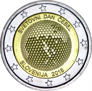 2 euro 2018 Slovenia World Bee Day price, composition, diameter, thickness, mintage, orientation, video, authenticity, weight, Description