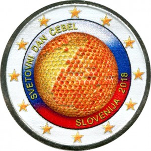 2 euro 2018 Slovenia World Bee Day (colorized) price, composition, diameter, thickness, mintage, orientation, video, authenticity, weight, Description
