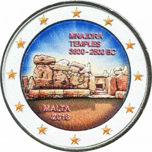 2 Euro 2018 Malta Mnajdra (farbig) Preis, Komposition, Durchmesser, Dicke, Auflage, Gleichachsigkeit, Video, Authentizitat, Gewicht, Beschreibung