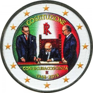 2 евро 2018 Италия, 70 лет Конституции (цветная) цена, стоимость