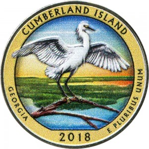 25 центов 2018 США Камберленд-айленд (Cumberland Island), 44-й парк (цветная) цена, стоимость