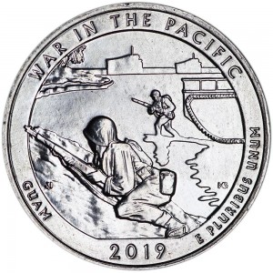 Quarter Dollar 2019 USA War in the Pacific 48th Park, mint mark S price, composition, diameter, thickness, mintage, orientation, video, authenticity, weight, Description