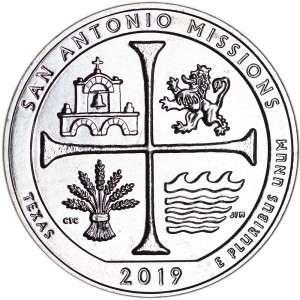 25 центов 2019 США Миссии Сан-Антонио (San Antonio Missions), 49-й парк, двор S цена, стоимость