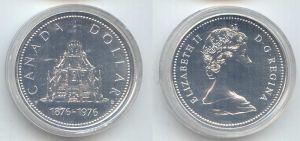 1 dollar 1976 Canada Library price, composition, diameter, thickness, mintage, orientation, video, authenticity, weight, Description