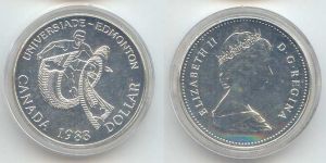 1 Dollar 1983 Kanada Universiade  Edmonton Preis, Komposition, Durchmesser, Dicke, Auflage, Gleichachsigkeit, Video, Authentizitat, Gewicht, Beschreibung