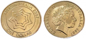 1 Dollar 2007 Australien APEC Preis, Komposition, Durchmesser, Dicke, Auflage, Gleichachsigkeit, Video, Authentizitat, Gewicht, Beschreibung