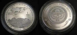 1 som 2009, Kyrgyzstan, Sulayman Mountain  price, composition, diameter, thickness, mintage, orientation, video, authenticity, weight, Description
