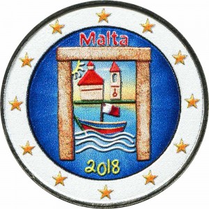 2 euro 2018 Malta Solidarity with children (colorized) price, composition, diameter, thickness, mintage, orientation, video, authenticity, weight, Description