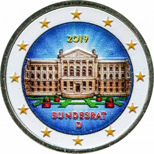 2 euro 2019 Germany Bundesrat (colorized) price, composition, diameter, thickness, mintage, orientation, video, authenticity, weight, Description