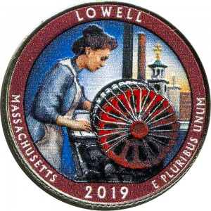 Quarter Dollar 2019 USA Lowell 46th Park (colorized) price, composition, diameter, thickness, mintage, orientation, video, authenticity, weight, Description
