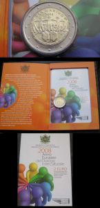 2 euro 2008 San Marino, European Year of Intercultural Dialogue, in the booklet price, composition, diameter, thickness, mintage, orientation, video, authenticity, weight, Description