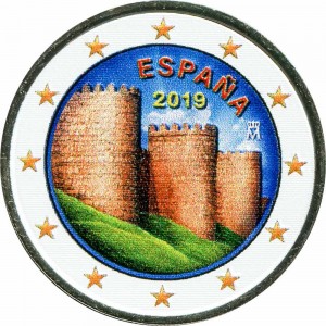 2 евро 2019 Испания, Авила (цветная) цена, стоимость