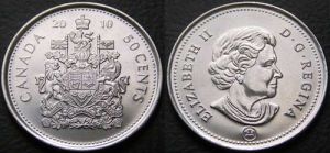 50 cents 2010 Canada Coat of arms price, composition, diameter, thickness, mintage, orientation, video, authenticity, weight, Description