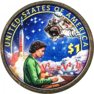 1 доллар 2019 США Сакагавея, Американские индейцы в космосе, (цветная) цена, стоимость