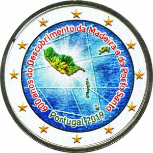 2 евро 2019 Португалия, 600-летие открытия архипелага Мадейра (цветная) цена, стоимость