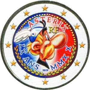 2 Euro 2019 France, Asterix (colorized) price, composition, diameter, thickness, mintage, orientation, video, authenticity, weight, Description