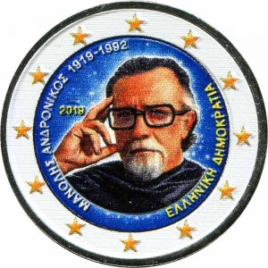 2 euro 2019 Greece, Manolis Andronikos (colorized) price, composition, diameter, thickness, mintage, orientation, video, authenticity, weight, Description