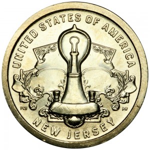 1 dollar 2019 USA, American Innovation, New Jersey, Edison bulb, P price, composition, diameter, thickness, mintage, orientation, video, authenticity, weight, Description