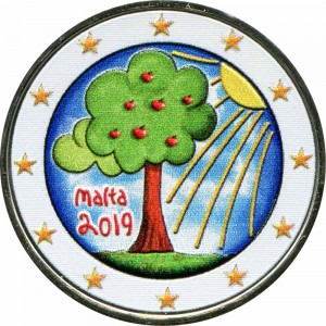 2 euro 2019 Malta Nature and environment (colorized) price, composition, diameter, thickness, mintage, orientation, video, authenticity, weight, Description