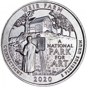 25 центов 2020 США Вейр Фарм (Weir Farm), 52-й парк, двор P цена, стоимость