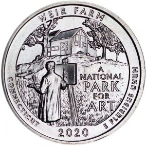 25 центов 2020 США Вейр Фарм (Weir Farm), 52-й парк, двор S цена, стоимость