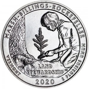 25 центов 2020 США Марш-Биллингс-Рокфеллер (Marsh-Billings-Rockefeller), 54-й парк, двор S цена, стоимость