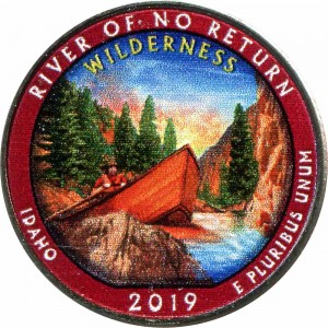 25 центов 2019 США Река нетронутой дикой природы (River of No Return Wilderness), 50-й парк (цветная) цена, стоимость