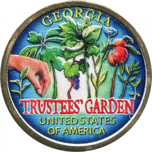 1 dollar 2019 USA, American Innovation, Georgia, Trustees' Garden (colorized) price, composition, diameter, thickness, mintage, orientation, video, authenticity, weight, Description