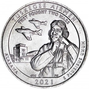 Quarter Dollar 2021 USA Tuskegee Airmen 56th Park, mint mark P price, composition, diameter, thickness, mintage, orientation, video, authenticity, weight, Description