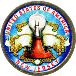 1 dollar 2019 USA, American Innovation, New Jersey, Edison bulb (colorized)