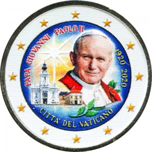 2 евро 2020 Ватикан, Папа Иоанн Павел II (цветная) цена, стоимость