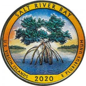 25 центов 2020 США Солт-Ривер-Бей (Salt River Bay), 53-й парк (цветная) цена, стоимость