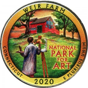Quarter Dollar 2020 USA Weir Farm National Historic Site 52th Park (colorized) price, composition, diameter, thickness, mintage, orientation, video, authenticity, weight, Description