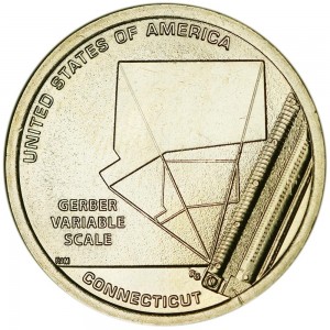 1 dollar 2020 USA, American Innovation, Connecticut, Gerber Variable Scale, D price, composition, diameter, thickness, mintage, orientation, video, authenticity, weight, Description