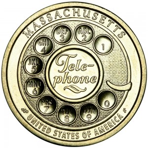 1 dollar 2020 USA, American Innovation, Massachusetts, Telephone, P price, composition, diameter, thickness, mintage, orientation, video, authenticity, weight, Description