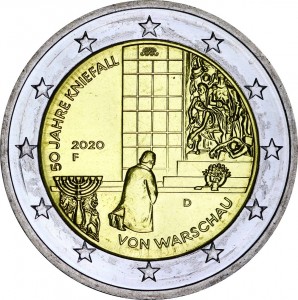 2 euro 2020 Germany Kniefall von Warschau, mint mark F price, composition, diameter, thickness, mintage, orientation, video, authenticity, weight, Description