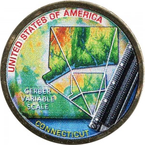1 dollar 2020 USA, American Innovation, Connecticut, Gerber Variable Scale (colorized) price, composition, diameter, thickness, mintage, orientation, video, authenticity, weight, Description